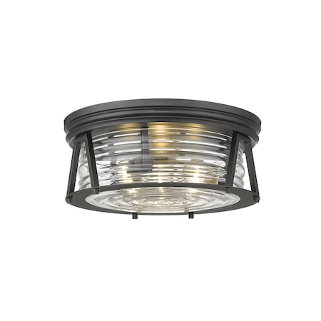 Z-Lite Cape Harbor 3 Light Flush Mount, Matte Black & Clear 491F3-MB